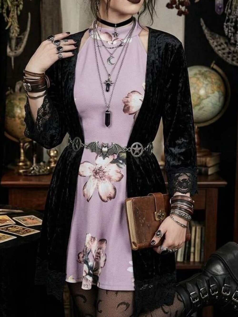 Mine Purple Floral Halter Midi Dress Large Lavender Sleeveless Festival
